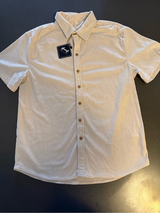 hoooyi Other - New Hoooyi Men's Short-Sleeve corduroy Button-Up Shirt in Light Beige